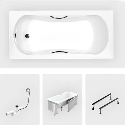 Produktbild von Rechteckige Badewanne - 150 x 70 cm - mit Polystyrol-Verkleidung - Füße - Griffe - Chromablauf - ARIA PLUS