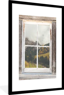 Produktbild von MuchoWow® Gerahmtes Poster Aussicht - Berg - Herbst 60x90 cm - Poster mit Schwarzem Bilderrahmen Wandposter Rahmen Foto Bilder - Dekoration - Wandposter Wohnzimmer - Hochwertig