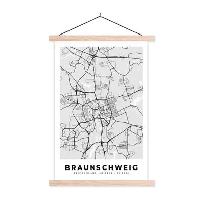Produktbild von MuchoWow® Textilposter Deutschland - Stadtplan - Karte - Braunschweig 40x60 cm mit holzfarbenen Rahmen - Poster
