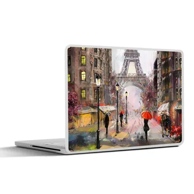 Produktbild von MuchoWow® Laptop Aufkleber Sticker Cover Gemälde - Paris - Eiffelturm - Regenschirm - Ölgemälde 36.5x27.5 cm - Laptop-Sticker