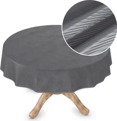 Produktbild von Tischdecke Wachstuch Premium Gestreift Schwarz Robust Wasserabweisend Rund 150 cm