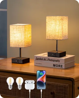 Zdjęcie produktu dla Zestaw dwóch nowoczesnych lamp stołowych LED z funkcją ściemniania dotykowego oraz portem USB do ładowania