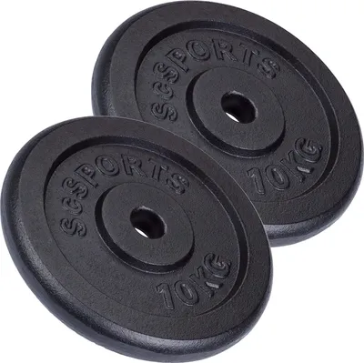 Two black weight plates are shown against a white background.