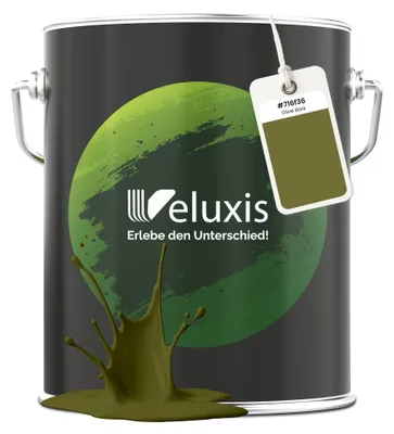 Produktbild von Wandfarbe Grün Gelb Gold Matt Innenfarbe – Deckkraft Klasse 1, VOC-frei, Ohne Grundierung, Tropfarm – Wohnzimmer & Schlafzimmer – 5L – Veluxis (Olive Bark)
