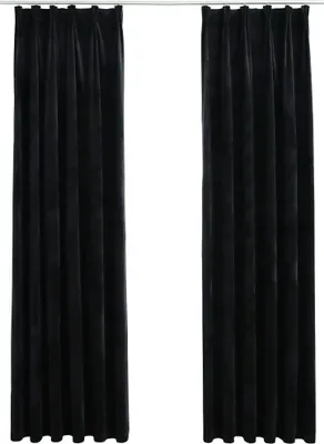 Produktbild von vidaXL Verdunkelungsvorhänge mit Haken 2 Stk. Samt Schwarz 140x225 cm