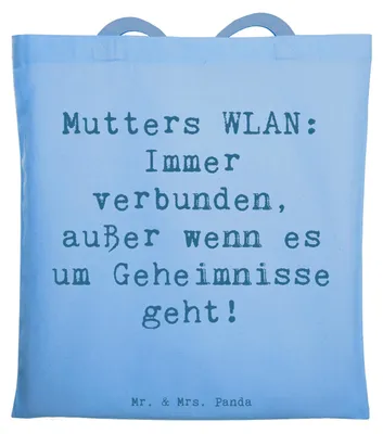 Produktbild von Mr. & Mrs. Panda Stoffbeutel Spruch Mutters WLAN - Sky Blue - Geschenk, Einkaufstasche, humorvolle Sprüche, Informationsquelle, Tote Bag, Laptoptasche, Shopping Tasche