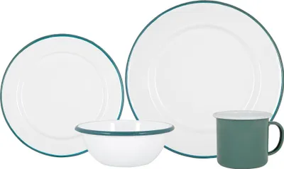 Produktbild von Argon Ta 16pc Emaille-Geschirr Set - Stahl Outdoor-Camping-Platten-Schüsseln Tassen - Grün