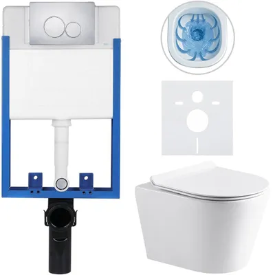 Immagine prodotto di CERANO - Set completo per WC da incasso Lite/Norbi - bianco lucido - pulsante WC Duo, cromato - da incasso - 48,5 x 36,5 cm