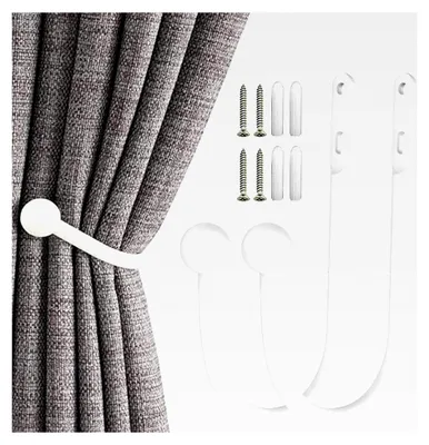 Produktbild von 2 Stück Gardinenhalter Wand, Metall Vorhang Raffhalter, U-förmige Halter für Fensterbehandlung (2 Weiß)