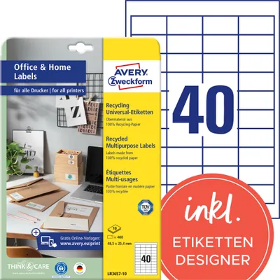 Image de AVERY Zweckform LR3657-10 AVERY Zweckform Étiquettes universelles recyclées Home Office