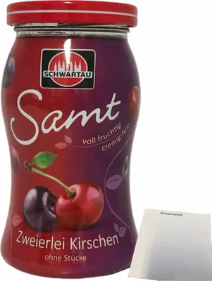 Produktbild von Schwartau Samt zweierlei Kirschen Fruchtaufstrich ohne Stücke (270g Glas) + usy Block