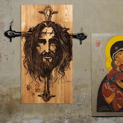 Produktbild von Wallity, Jesus, Dekoratives Wandaccessoire aus Holz, 100 % METALL, Schwarz, 48 x 57,5 cm