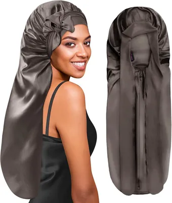 Produktbild von Satin Adjustable Silk Haar , Luxus Satin Schlafhaube, Gold Grau, für Lange Haare