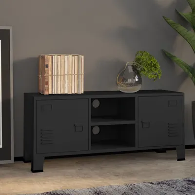 Image de Meuble TV The Living Store style industriel noir 105x35x42 cm métal