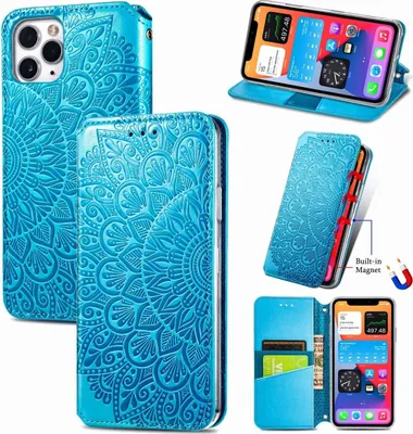 Zdjęcie produktu dla König Design Etui kompatybilne z Apple iPhone 11 Pro Etui na telefon komórkowy ze skóry syntetycznej - Niebieskie etui na telefon komórkowy