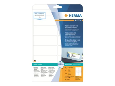 Obrázek produktu pro HERMA 10017, Bílá, Papír, Laserová/inkoustová tiskárna, Matný, Vyjímatelná, Zaoblený obdélník