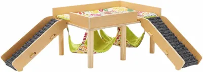 Imagen del producto de Jaula de madera para cobayas con hamaca y rampa, construcción robusta, ideal para pequeños animales