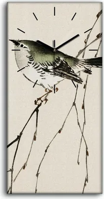 Produktbild von Leinwand Uhr Küche Wohnzimmer Bild 30x60 Malerei Asiatische Zweige Tier Vogel - schwarze Hände