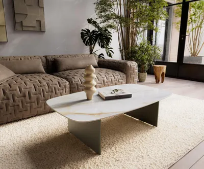 Produktbild von DELIFE Couchtisch Edge Boot 120x70 cm Keramik Onyx Pearl Salto Metall Effektfinish Titan