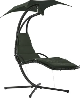 Image de Outsunny Bain de Soleil transat Suspendu Chaise Suspendu Extérieur avec Pare-Soleil et Matelas Design Contemporain 190L x 110l x 190H cm Acier Polyester Gris foncé Noir