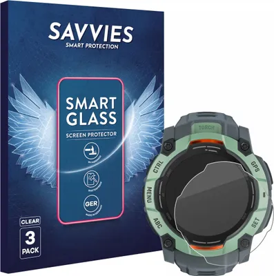 Produktbild von 3x Savvies Schutzglas Folie für Garmin Instinct 3 AMOLED (50 mm) 9H Panzer Schutzfolie Glas Displayschutz klar transparent