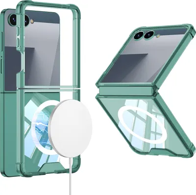Produktbild von Hülle für Samsung Galaxy Z Flip 7 Transparente Stoßfest Schutzhülle, Kompatibel mit Magsafe, mit Displayschutz Grün