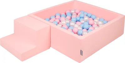 Produktbild von KiddyMoon spielplatz aus schaumstoff mit rund bällebad (100 bälle) ballgruben für babys spielbad hindernisläufen, hergestellt in der eu, pink:babyblue/puderrosa/perle