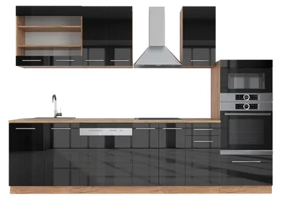 Productafbeelding van Complete keukeneenheid Vicco Fame-Line Antraciet hoogglans/goud eiken 300 cm met hoge kast, WB Eik, Model 42559