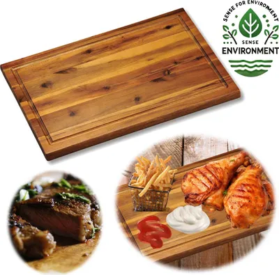 Produktbild von LS-LebenStil Schneidebrett Holz Akazie - 40x26x1,5cm Holzbrett - antibakteriell - Schneidbrett Saftrille - Tranchierbrett Holzbrett Küchenbrett