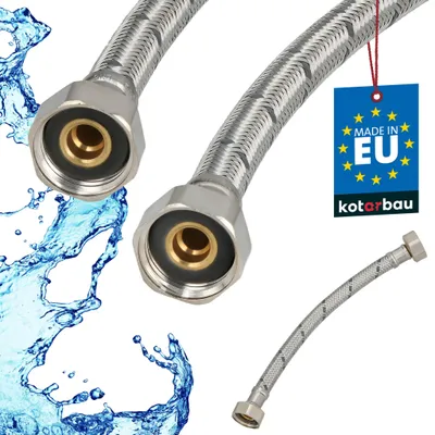 Produktbild von KOTARBAU® Flexschlauch 1/2 Zoll Wasserschlauch 20 cm Panzerschlauch 1/2“x1/2“ Anschlussschlauch für Armatur Schlauch Für Wasserhahn Edelstahlummantelt