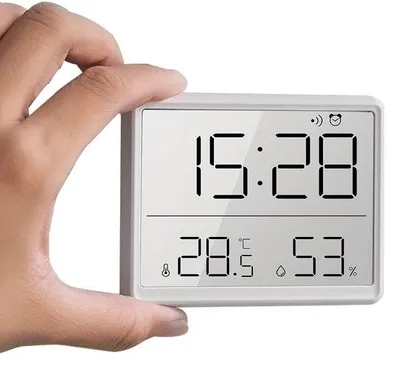 Obrázok produktu pre Digitálny LCD budík s veľkým displejom, senzormi teploty a vlhkosti; multifunkčná stolová/nástenná chladnička