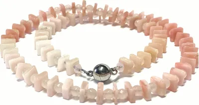 Produktbild von Kette Edelstahl Magnetschließe Pink Opal + Rosenquarz Edelsteinkette 48 cm
