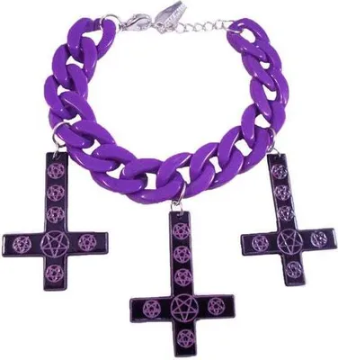Produktbild von Kreepsville Gothic Armband Kreuz Pentagramm lila - Einheitsgröße
