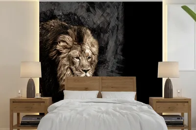 Produktbild von MuchoWow® Fototapete für Wohnzimmer oder Schlafzimmer Wandtapete Vinyl Motivtapete Löwe - Tiere - Schwarz - 300x300 cm - Wanddekoration