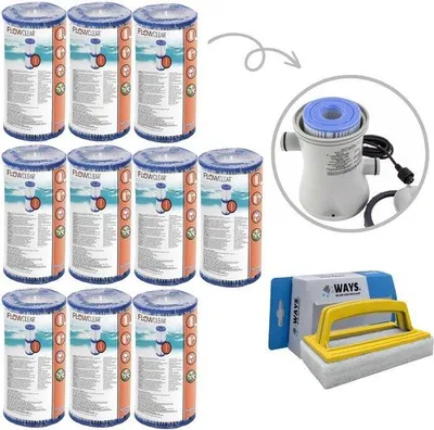 Obrázek produktu pro Bestway - Filtr typu I vhodný pro filtrační čerpadlo 58381 - 10 kusů & kartáč na drhnutí WAYS
