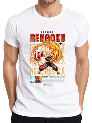 Productafbeelding van Rengoku Kyojuro Kimetsu no Yaiba Vuurpilaren Anime T-shirt voor heren, wit, maat L