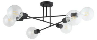 Produktbild von KAR-LIGHTING Deckenleuchte 6-flammig Schwarz, Stahl und Glas – 60×60×22 cm, für Innenbereich (Decke), geeignete E27-Fassung