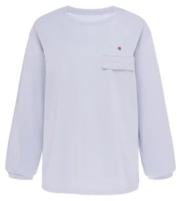 Produktbild von Blaue Bluse aus Baumwolle mit Elasthan, Größe M, Bischofsärmel und Brusttasche