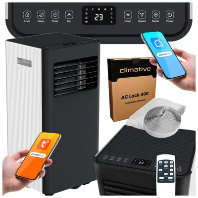Zdjęcie produktu dla Klimatyzator Przenośny Climative DUO 3kW 3w1 30 m2 WiFi Tuya Smart Life Cichy Wentylator, Osuszacz 24l/24h, Uszczelka, Rura, Pilot, Adapter 29dB