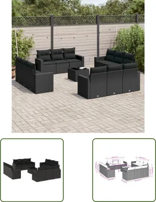 Produktbild von The Living Store 13-tlg. Garten-Sofagarnitur mit Kissen Schwarz Poly Rattan