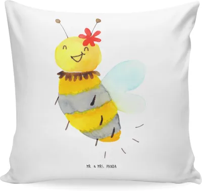 Produktbild von Mr. & Mrs. Panda Sofakissen 40x40 Biene Blume - Weiß - Geschenk, kissen bedruckt, Deko, Polsterkissen, Sofa, Polster