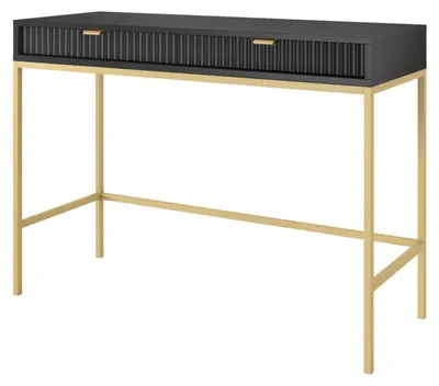Produktbild von Schminktisch NOVUM Schwarz mit goldenem Metallgestell 104 × 77 × 50 cm – Design-Frisiertisch mit 2 Schubladen