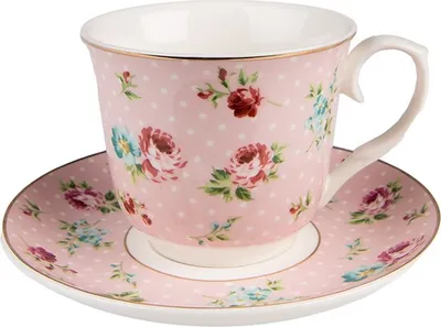 Produktbild von Clayre & Eef 6CEKS0127 – Kaffeetasse mit Untertasse, rosa, 15x8 cm, 250 ml