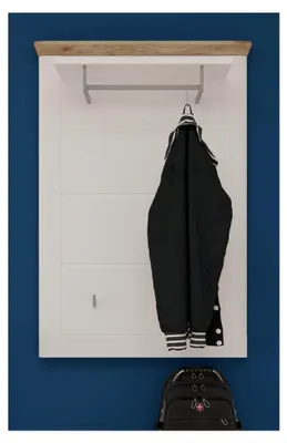 Produktbild von Garderobenpaneel Weiß Matt Wandgarderobe Landhaus Skandinavisch - 114x79x32 cm (BxHxT) - Hakenleiste Garderobe - Flur Diele Eingang