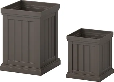 Produktbild von GOPLUS 2er Set Blumentopf Quadratisch, Übertopf mit Entwässerungslöchern, Pflanzentopf wetterfest stapelbar, Blumenübertopf Kunststoff, Braun