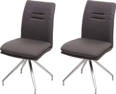 Produktbild von 2er-Set Esszimmerstuhl HWC-H70, Küchenstuhl Lehnstuhl Stuhl, Stoff/Textil Edelstahl gebürstet grau-braun