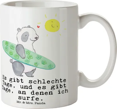 Produktbild von Mr. & Mrs. Panda Teepott Panda Surfen - Weiß - Geschenk, Keramikbecher, Surfschule, Kaffeebecher, Trinkbecher, Becher, Tasse, Wellenreiten