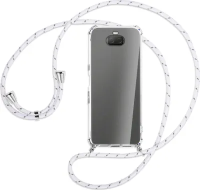 Produktbild von Handykette Backcover-Schutzhülle mit Band (Metall silberfarben) für Sony Xperia 10 Plus - weiß/grau