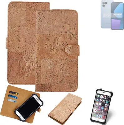 A collage of images showing a cork phone case and a phone.