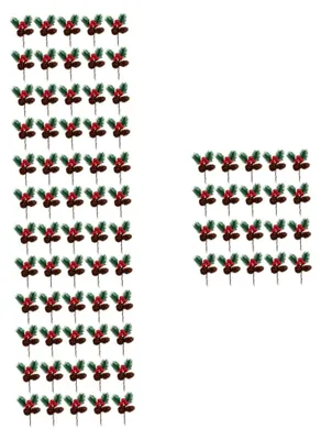 Produktbild von 80 Stück Künstliche Weihnachtsbeeren und Zapfen mit Tannennadeln für Festtagsdekorationen und Wintergestaltung